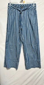 Pantalón American Eagle Pierna Ancha, Azul Blanco Rayas Cinturón Cintura Ajustada, - Imagen 1 de 8