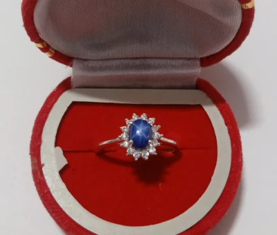 Natural Oval Cut Blue Lindy Star Sapphire Ring Silver Ring Birthday Gift For Her - Image 1 of 4