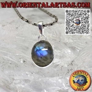 Ciondolo in argento 925‰ con labradorite ovale naturale incastonata bordo alto - Foto 1 di 8