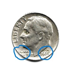 Dime 198... D date corrupted - I and WE on rim - Picture 1 of 2