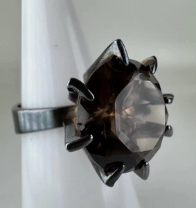 Vintage Modernist Sterling Silver 6ct Smoke Quartz Ring Erik Granit Finland 1972 - Picture 1 of 20