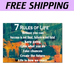 Positive Motivational Wall Art - 7 Rules Of Life for Office or Bedroom Decor - Picture 1 of 8