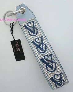 Victoria's Secret VS Bling Rhinestone Wristlet Strap Keychain Light Blue Logo - Picture 1 of 7