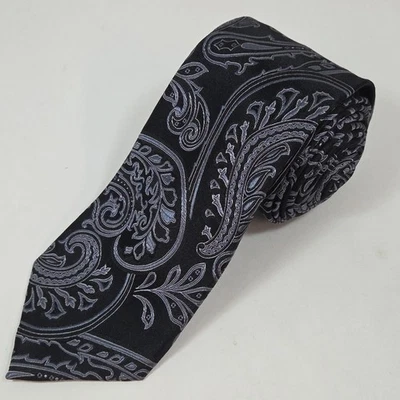 Corbata de diseñador de lujo Sean John negra y gris cachemira 100 % seda 59"x3,25" Foto 1 de 4