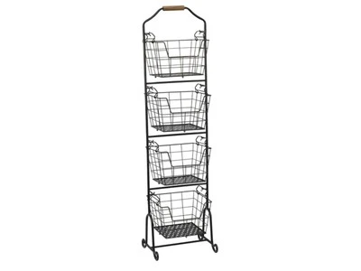4-Tier Metal Floor Fruit Storage Basket, Antique Black Market Organizer - Image 1 of 4