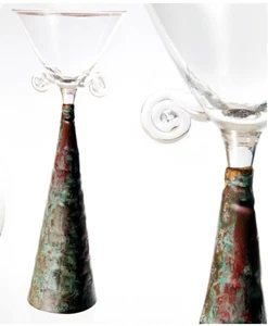 Rare Boda Horak Postmodern “Stela” Martini Glasses – Copper Patina Base - Picture 1 of 6