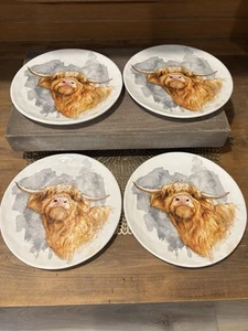 Juego de 4 platos de ensalada de loza de vaca Bruce the Highland Pier 1 granja 8,5" - Imagen 1 de 7