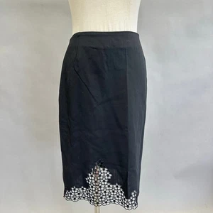 Vintage 90s Armani Collezioni Black Wool Pencil Skirt Embroidered lace Size 8 - Picture 1 of 14