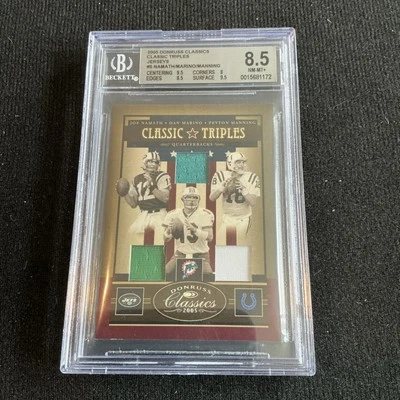 Camisetas Joe Namath/Dan Marino/Peyton Manning 2005 Donruss #03/50 #5 BGS 8,5 Foto 1 de 2