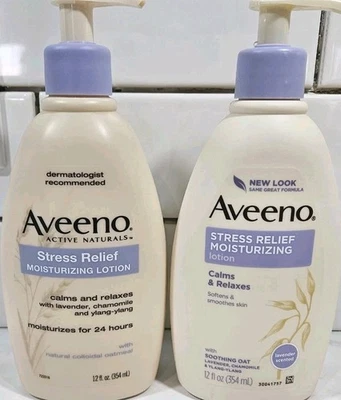 (2) Loción hidratante para aliviar el estrés Aveeno crema corporal 12 oz lavanda manzanilla Foto 1 de 4