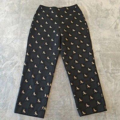 Talbots Ankle Pants Womens Size 10 Black Check Embroidered Dragonfly Pattern - Image 1 of 4