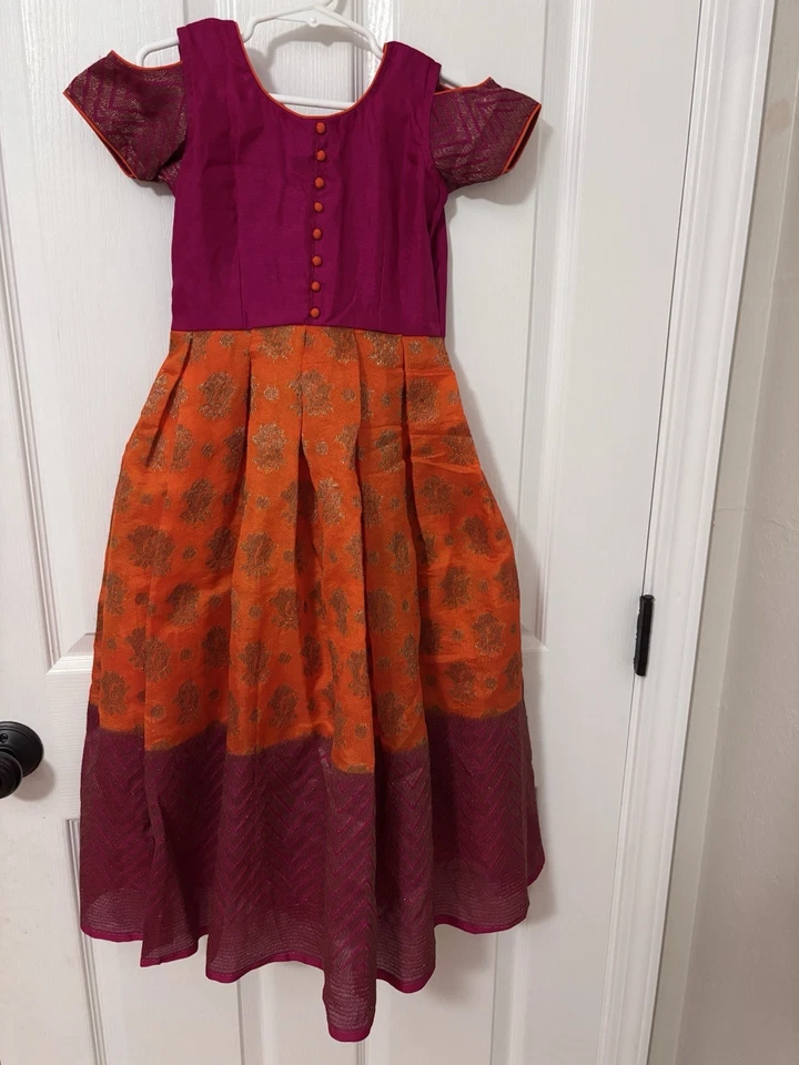 Vestido étnico indio rosa y naranja para niñas talla 6-7 Foto 1 de 1
