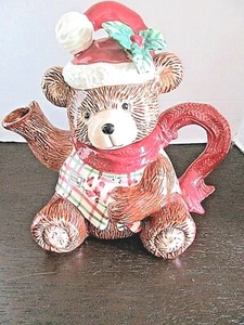 * FITZ & FLOYD Christmas TEDDY BEAR 28oz TEAPOT (1991) - Hand Painted - Imagen 1 de 7