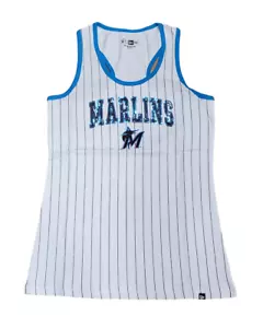 New Era MLB Women's Miami Marlins Pinstripe Sequin Tank Top - Picture 1 of 3