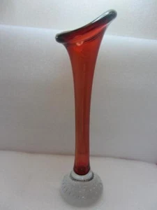 Aseda Glasbruk Red Swedish Art Glass Bullicante Controlled Bubble Posy Vase - Picture 1 of 3