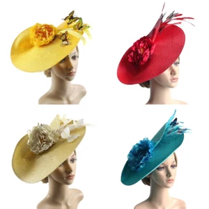 Élégant chapeau papillon fleur plumes coiffure haut pour thé cocktail fête - Photo 1/12