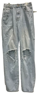 Pantalones de mezclilla para mujer Shein desgastados talla pequeña altos azul claro 5 bolsillos 31 Foto 1 de 4