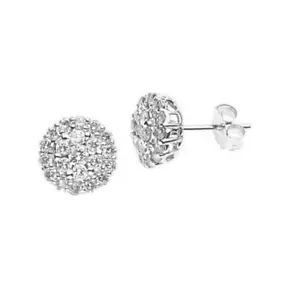Boucles d'oreilles cluster diamant 0,70 carat or blanc 14 carats - Photo 1 sur 2