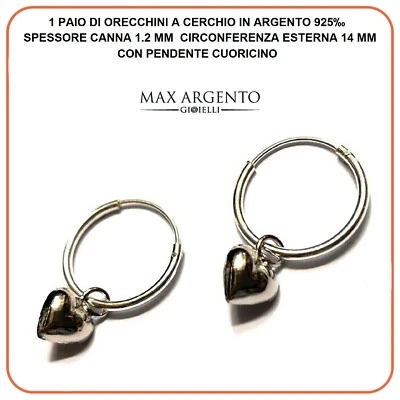 ORECCHINI CERCHIETTO CON PENDENTE CUORE IN ARGENTO 925 - Immagine 1 di 3
