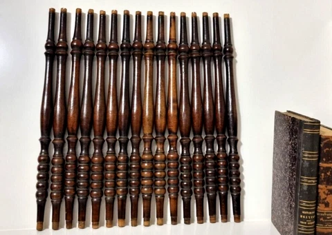 16 turned walnut spindle Antique French salvaged baluster column Furniture 9"8 Cover
