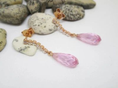 Orecchini in Argento 925 in doratura Rose' con Zirconi rotondi ed a goccia  - Immagine 1 di 4