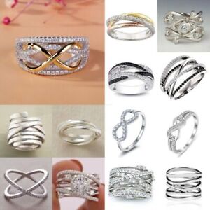 Elegant 925 Silver Women Rings Cubic Zirconia Wedding Infinity Jewelry Size 6-10