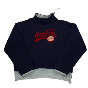 Jugend Vintage 90er Coca Cola Coke marineblau Stehkragen Gummizug Kordel Sweatshirt Gr. Large - Bild 1 von 7