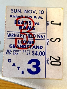 1963 11/10 football ticket STUB  Chicago Bears v LA RAMS WRIGLEY FIELD - Picture 1 of 2