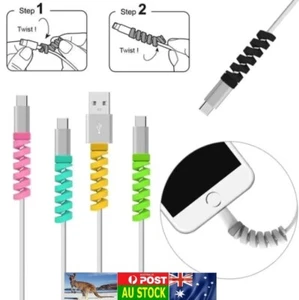 8 PCS Phone Cable Protector Silicone Bobbin Winder Wire Cord Cable Cover AU - Picture 1 of 12