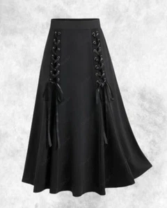 Neu Gothic schwarz Korsett vorne Ösen Nieten Maxi langer Rock Gr 2XL 20 22 24 - Bild 1 von 5