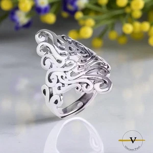 ANELLO DONNA VINTAGE LAVORATO RODIATO ARGENTO 925 REGALO ANNIVERSARIO COMPLEANNO - Foto 1 di 5