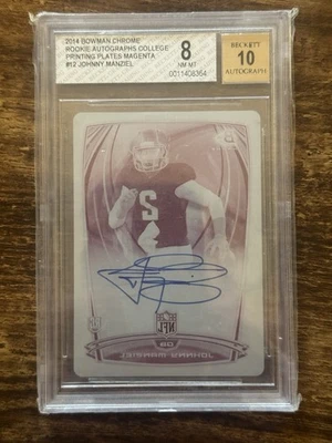 2014 Johnny Manziel Bowman Placa de Impressão Magenta Cromada Auto RC 1/1 BGS 10 - Imagem 1 de 3