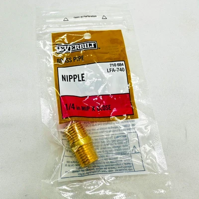 Everbilt Lead Free 1/4 in. x Close MIP Brass Nipple Fitting LFA-740 - Image 1 of 2