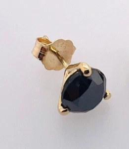 14K Yellow Gold Black Round Diamond 3 Prong Martini Single Stud Earring 1.50CTW - Picture 1 of 4