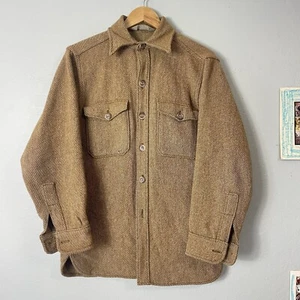 60s 70s VINTAGE Woolrich USA Mens Medium Herringbone Shirt Wool Jacket Button Up - Picture 1 of 8