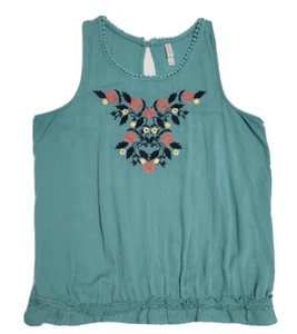 Camiseta sin mangas Xhilaration bordada floral color verde azulado talla mediana - Imagen 1 de 5