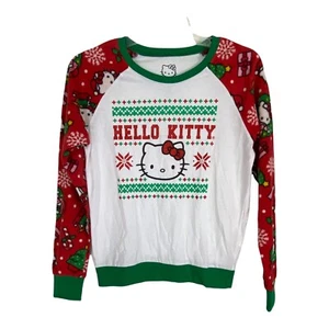 Hello Kitty Girls Kids Shirt Size Small Sleep Red White Long Flannel Sleeve Snow - Picture 1 of 6