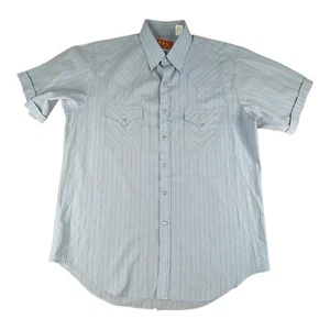 Vintage Ely Plains Pearl Snap Western Shirt Large Blue with stripes - Picture 1 of 8