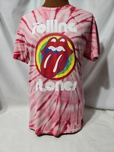 Rolling Stones Unisex Medium Shirt Tongue Lips Official Logo Red Pink Tie Dye - Picture 1 of 10
