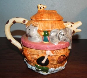 Tetera de cerámica vintage Young's 1996 Arca de Noé tetera de animales coleccionables 7" linda - Imagen 1 de 8