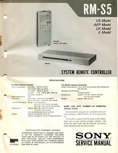 Sony Modell RM-S5 System Fernbedienung Servicehandbuch - Bild 1 von 3