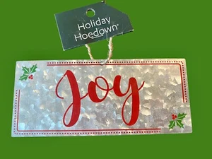 Christmas Tree Ornament Silver Tin Joy Decoration Farmhouse 7x3 New - Picture 1 of 1