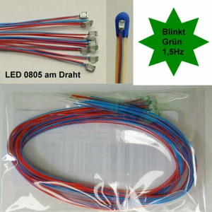 10 Stück SMD LED 0805 Grün Blinkt Blinkend Flash 1,5 Hz mit Microkabel B14/4 - Bild 1 von 1
