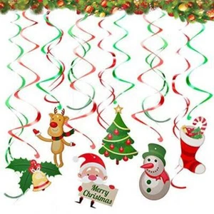 Christmas Hanging Decoration Swirls Reindeer Snowman Santa Tree Mistletoe Orname - Picture 1 of 7