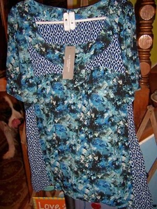 NWT NY COLLECTION Turquoise/Black Design s/s Top - SIZE 2X - Picture 1 of 2