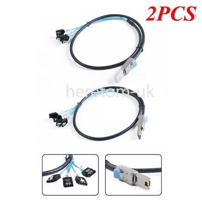 2PCS External Mini-SAS 26p (SFF-8088) Male To 4x Sata Cable 6Gb/s Transfer 1M - Image 1 of 4