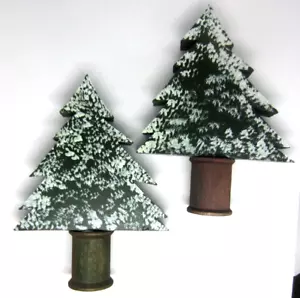 2 Alberi in Legno Dipinti a Mano con Bobina Primitivo Country Natale Vacanze 5" - Foto 1 di 4