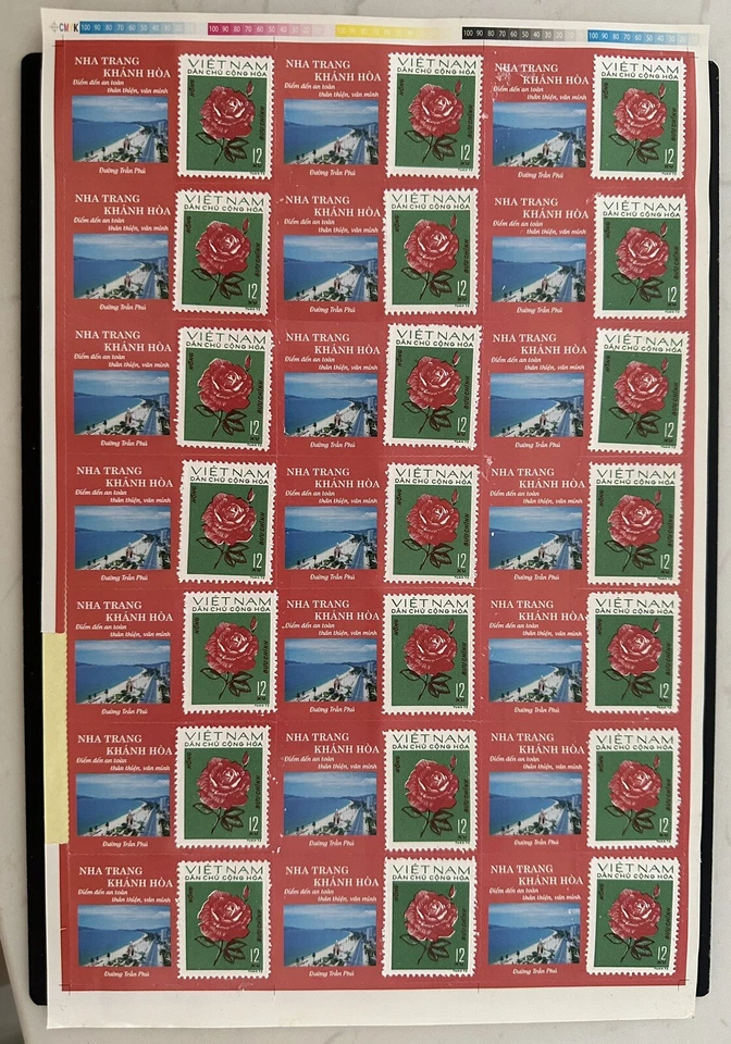 Etiquetas adhesivas Vietnam 2024 sello vintage hoja completa flor Khanh Hoa Post Foto 1 de 1