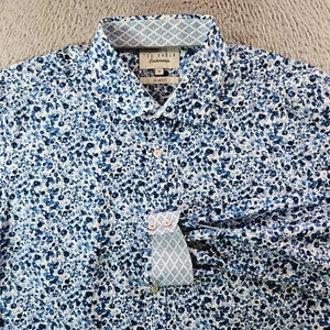 Camicia uomo Ted Baker Endurance bottoni taglia 16 slim fit polsino infradito floreale bianco blu - Foto 1 di 10