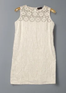 Dana Bachman Women Dress Sz 8 Beige Linen Cotton Blend Eyelet Casual Beachy - Picture 1 of 12